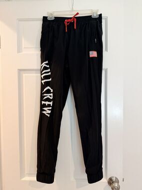 Kill Crew Jogger Pants Mens XS Black Woven Elastic Waist USA Flag Athletic
